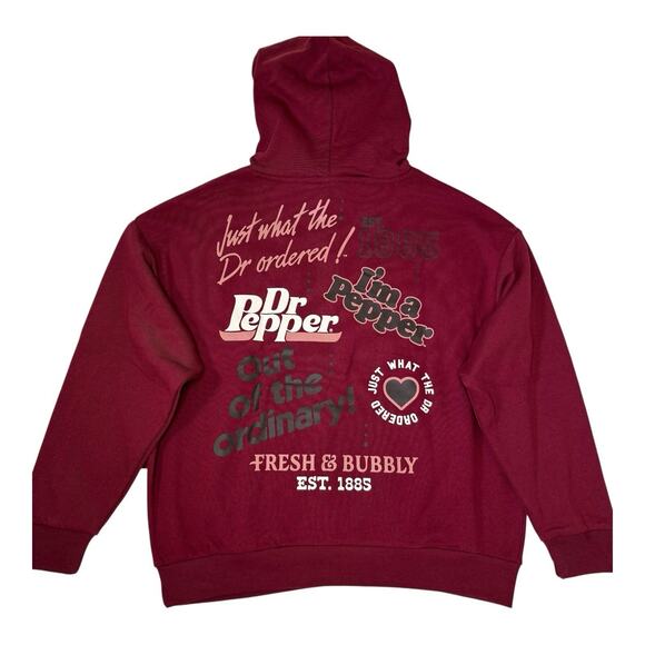 Dr Pepper Hoodie Women’s Medium Maroon Pullover Sweatshirt Logo Graphic Back NWT - Picture 1 of 9